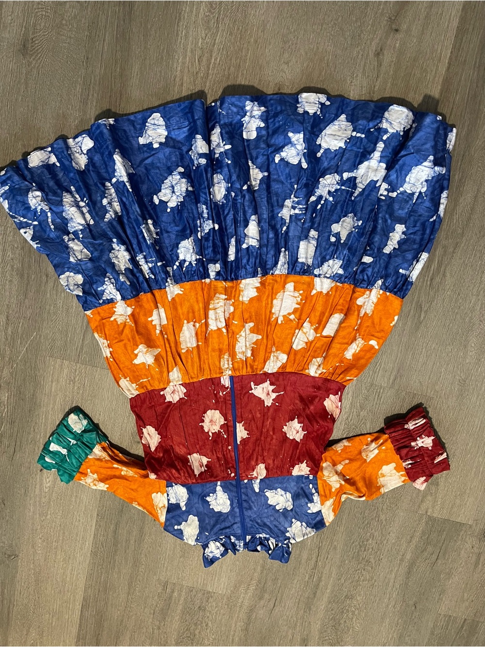 Colorblock Floral Tiered Midi Dress in Blue, Red & Orange Have Some Spots - Picture 3 of 7